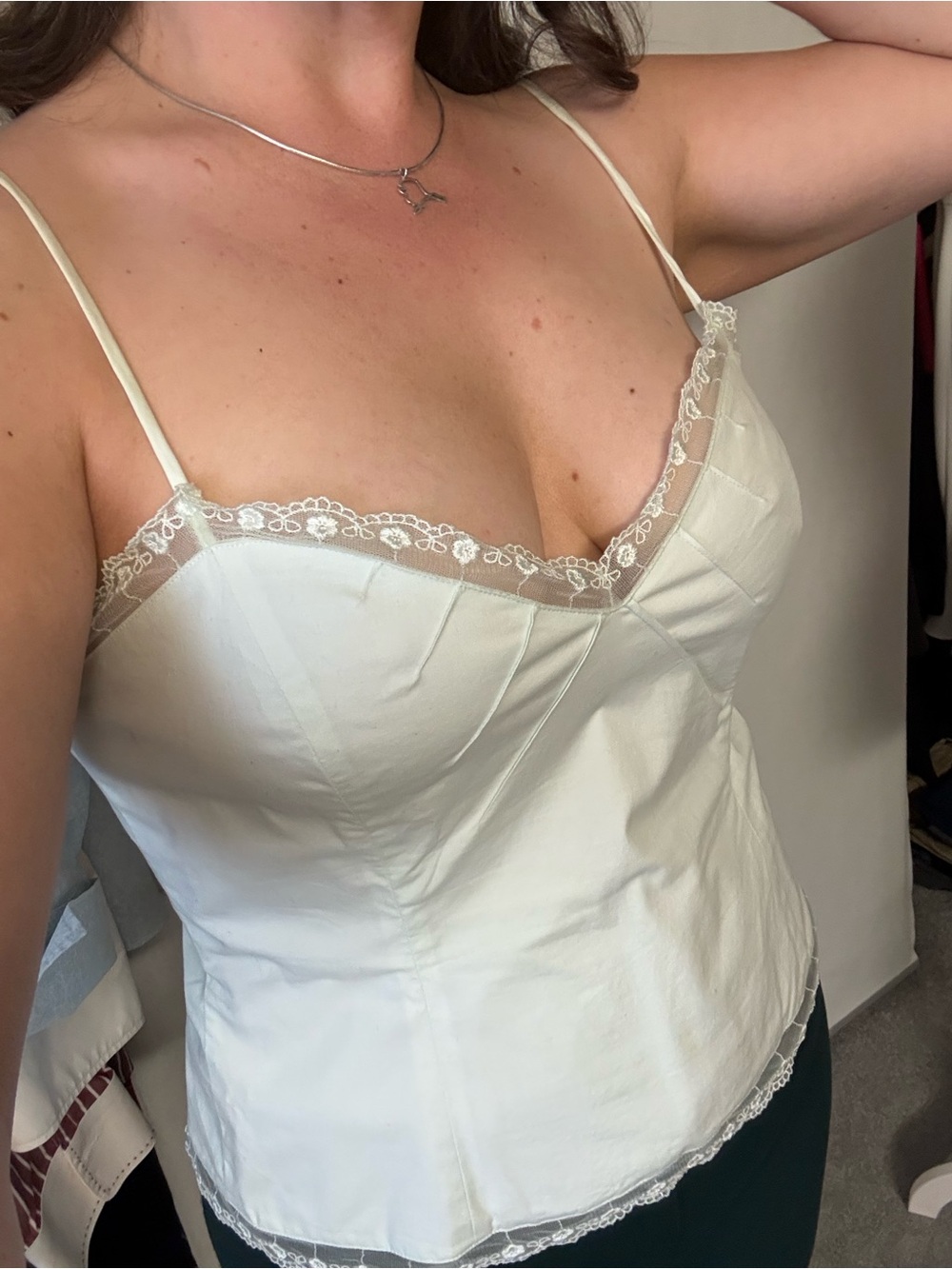 Mint Large Laundry by Shelly Segal Lace-Trim cotton Bustier Cami